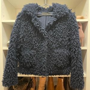 Zara Navy Shaggy Jacket